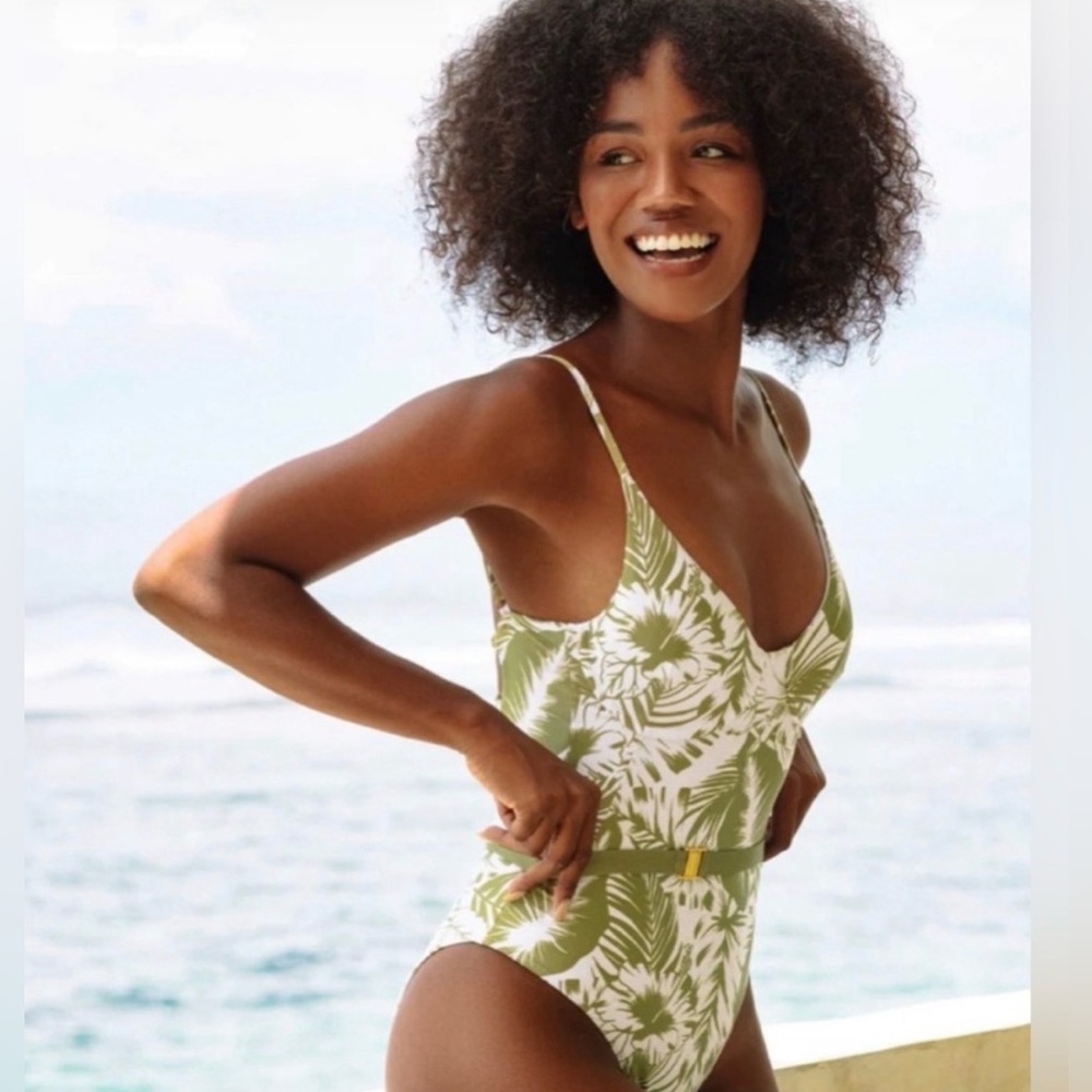 Kenny Flowers Olive and White One Piece Swimsuit